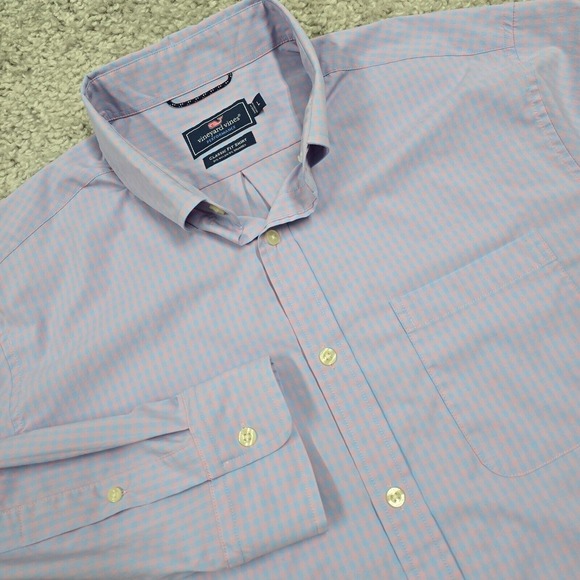 Vineyard Vines Shirt Mens Large Pink‎ Blue Gingham Plaid Performance Classic Fit - Picture 1 of 13